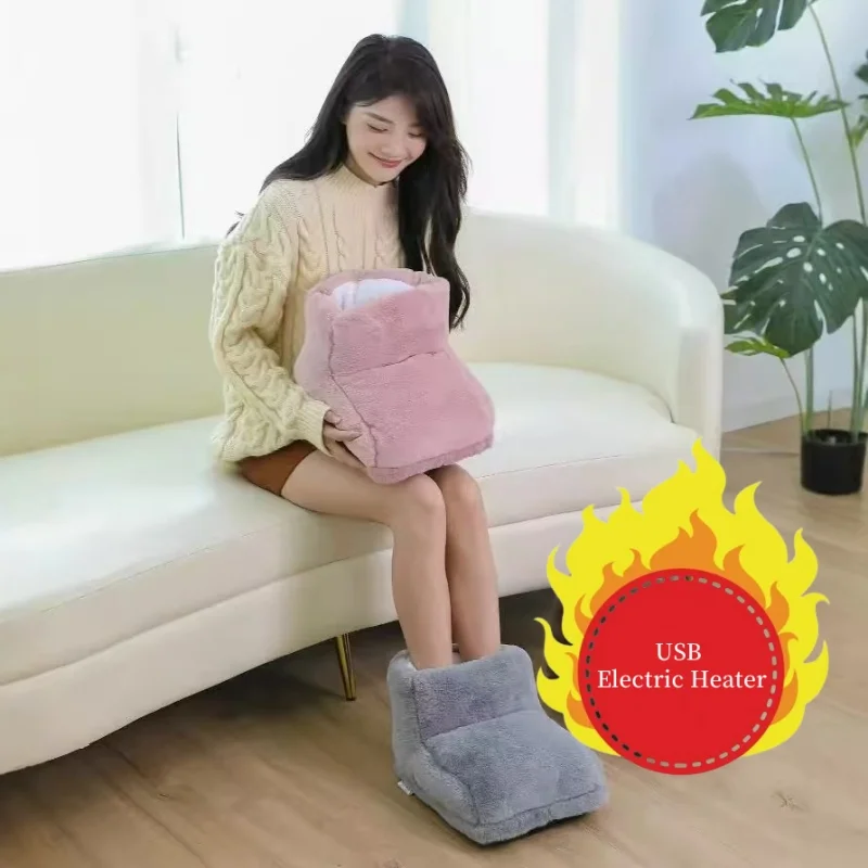 2 in 1 USB Electric Heating Shoes Hot Water Bag Plush Cover Soft Foot Warmer Winter Fast Hot Slippers For Home Sleeping