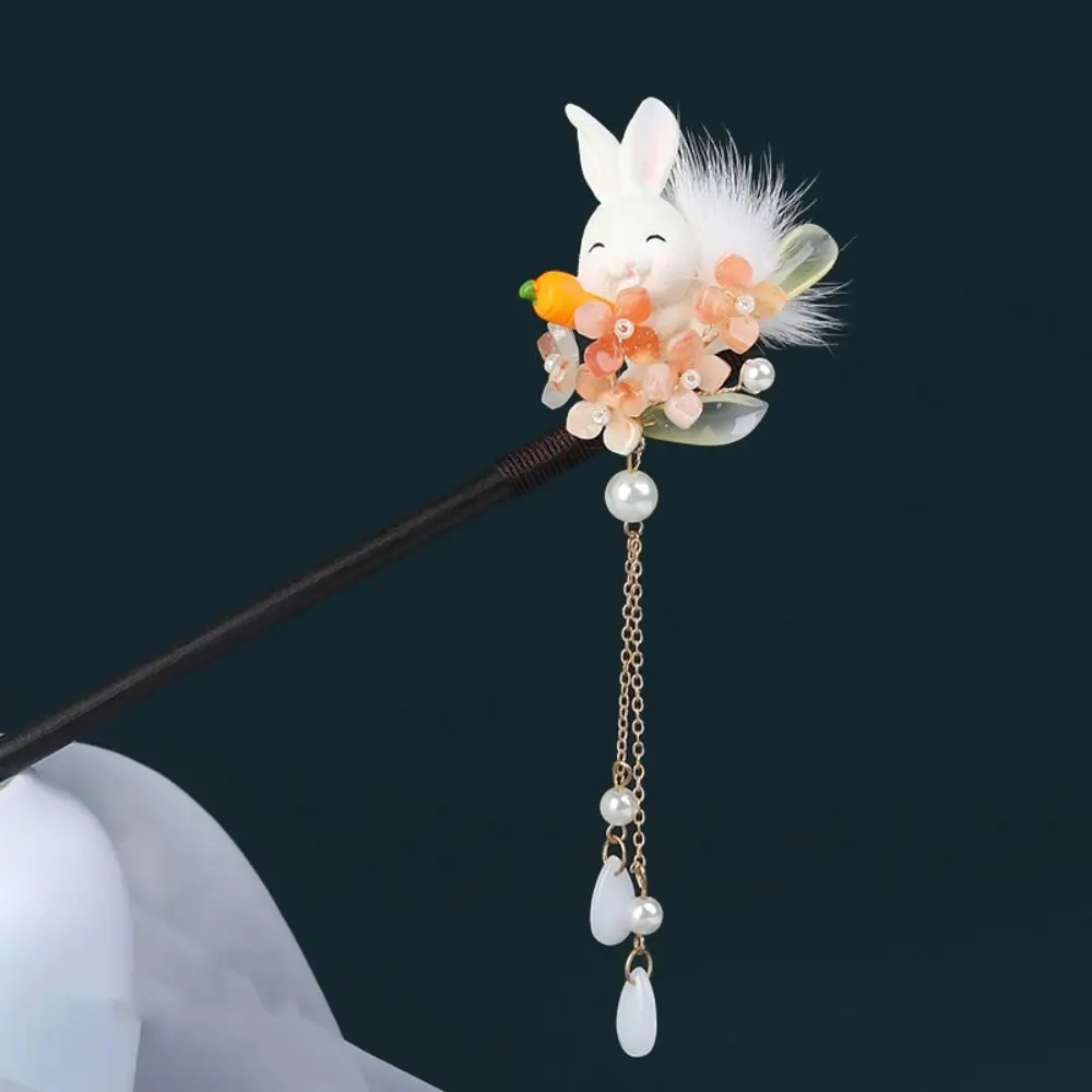 

Antique Rabbit Wooden Hair Stick Tassel Hair Ball Hanfu Hairpin Hair Chopstick Chinese Style For Girl