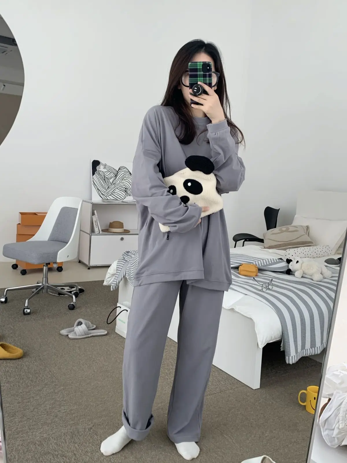 

Boity Skin-Friendly Velvet Long Sleeve round Neck Loose Overhead Sleepwear Color Base Home Clothes Set for Women