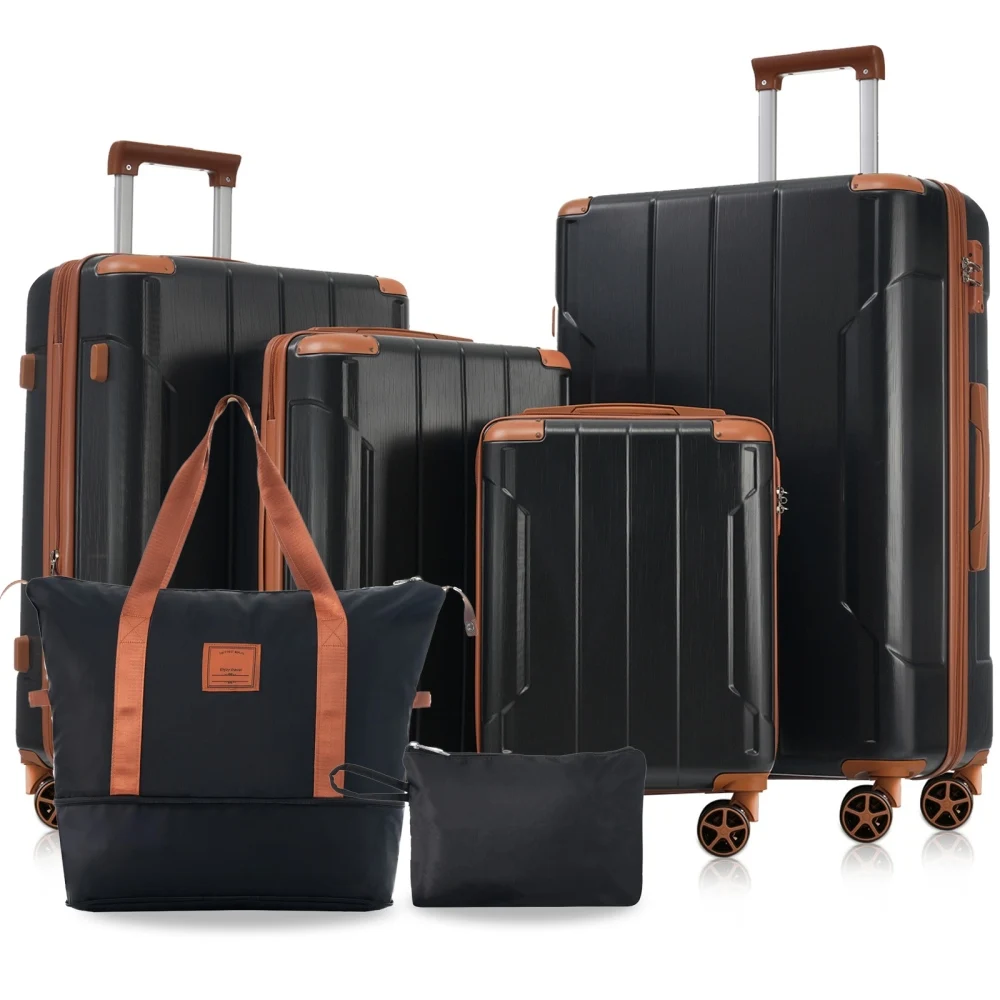 

Hardshell Luggage Sets 6 Piece Suitcase Set,Expandable Lightweight Suitcases with Dual Wheels,TSA Lock for Men Women,Black Brown