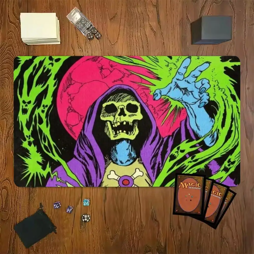 Green Skeleton Warlock Mouse Pad Card Playmat Stitched with Magic Zones Tabletop for MTG/TCG Card Battle Commander Gaming Mat