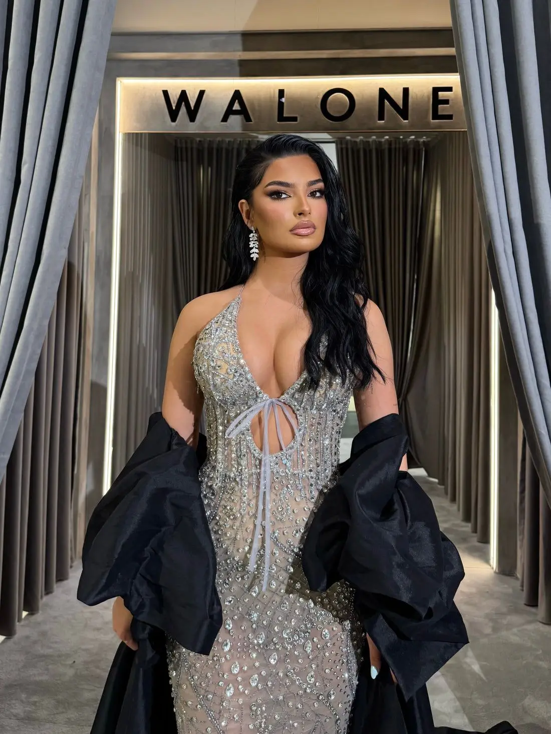 스파클 장식 여성 드레스 프릴 긴 Tulle 댄스 파티 드레스 Sheer Custom Made 화려한 2 조각 파티 드레스 자켓 Pleated