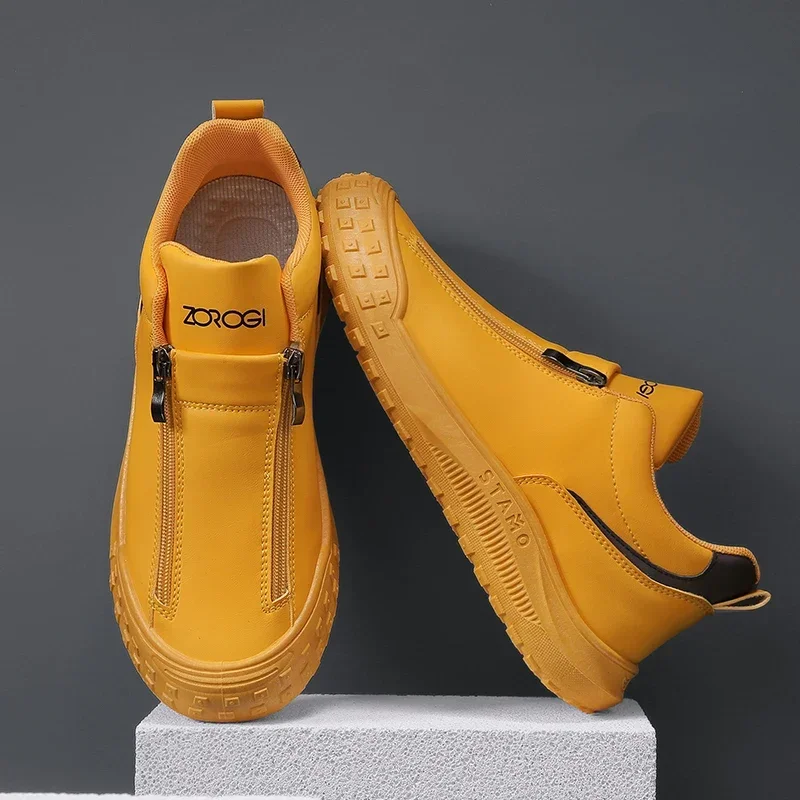 Yellow Mens Golf Sneakers Zipper Male Golfer Training Sport Shoes High Ankle Adult Autumn Winter Outdoor Golfing Shoes