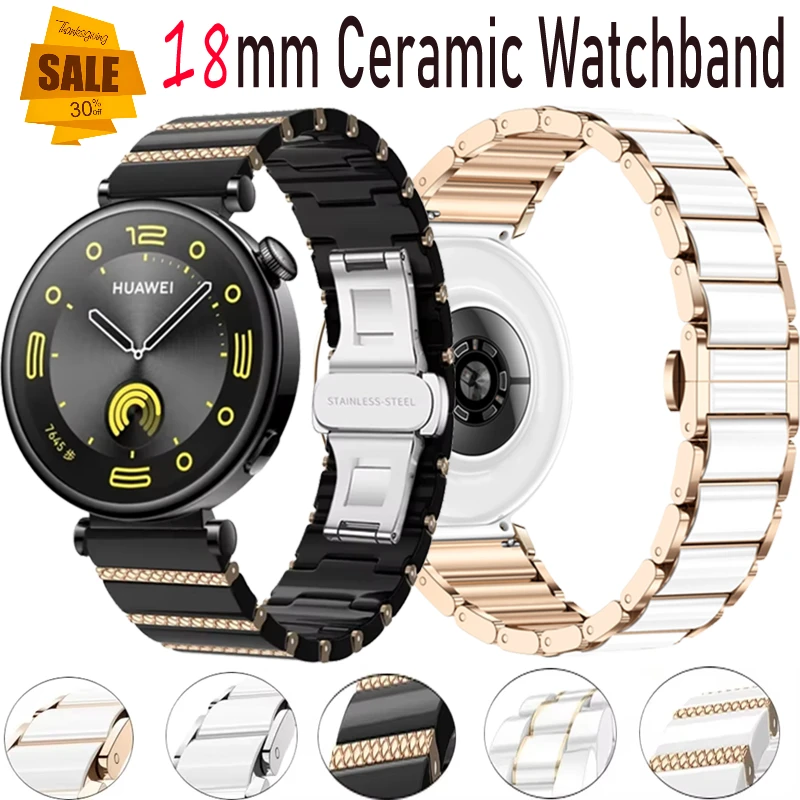 

18mm Ceramic+Metal Strap For Huawei Watch GT5 Pro 42mm Woman Luxury Durable Bracelet Huawei Watch GT4/5 41mm Correa Accessories