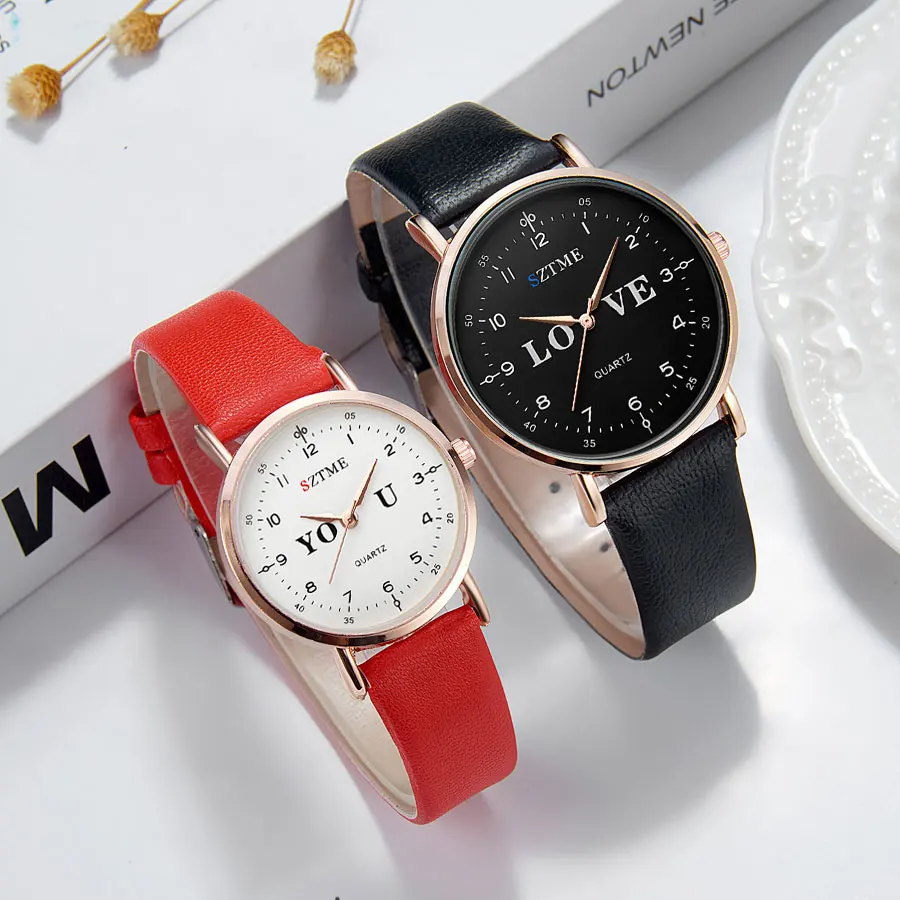 Fashionable and minimalist couple belt ultra-thin watch love combination literal male and female gift quartz watch