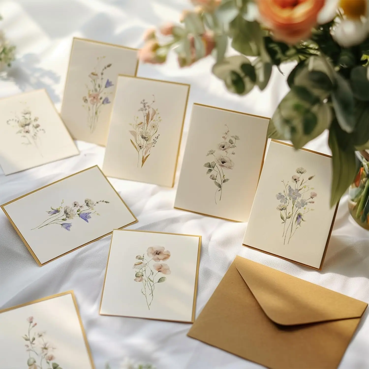 10 Pack Blank Greet Cards, Beautiful Watercolor Wildflower Blank Note Cards, Perfect Stationary Set For All Occasions