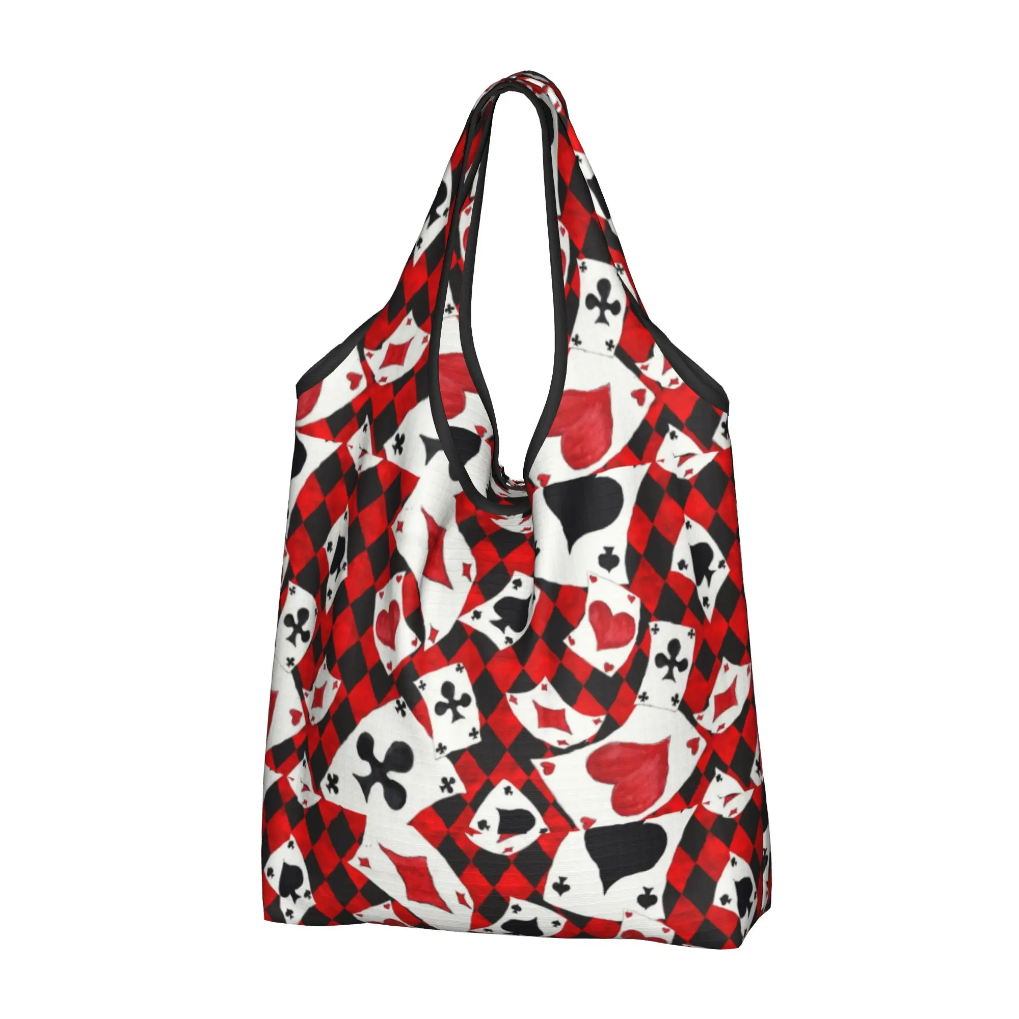 Cute Cool Poker Playing Cards Pattern Shopping Tote Bags Portable Gambling Card Game Groceries Shoulder Shopper Bag