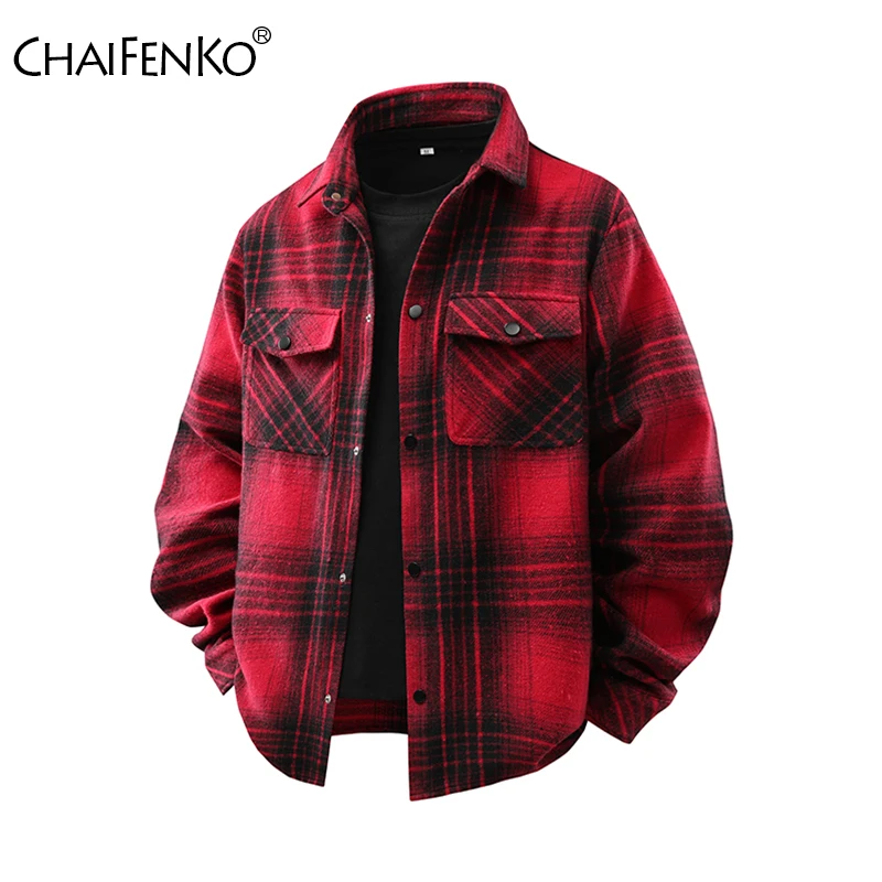 

Spring Autumn Men Stripe Shirt Jacket Leisure Street Versatile Two Pockets Lapel Shirt New Fashion Comfortable Retro Tops Men