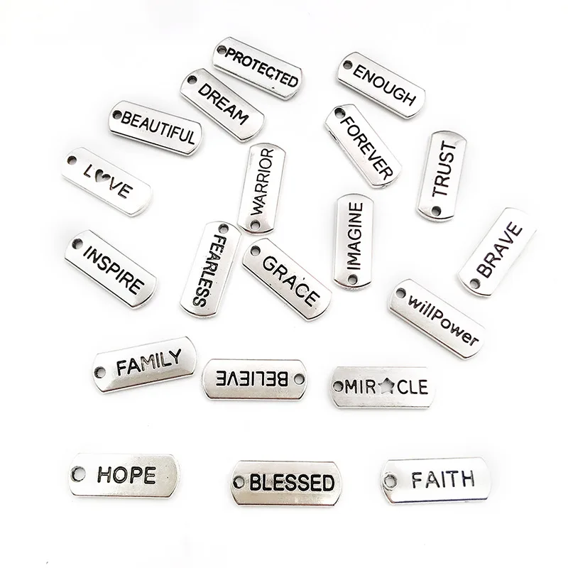 20PCS Mix Vintage Alloy Tags Inspirational Word Charms For Jewelry Making Bracelet Necklace Pendant DIY Accessories Supplies