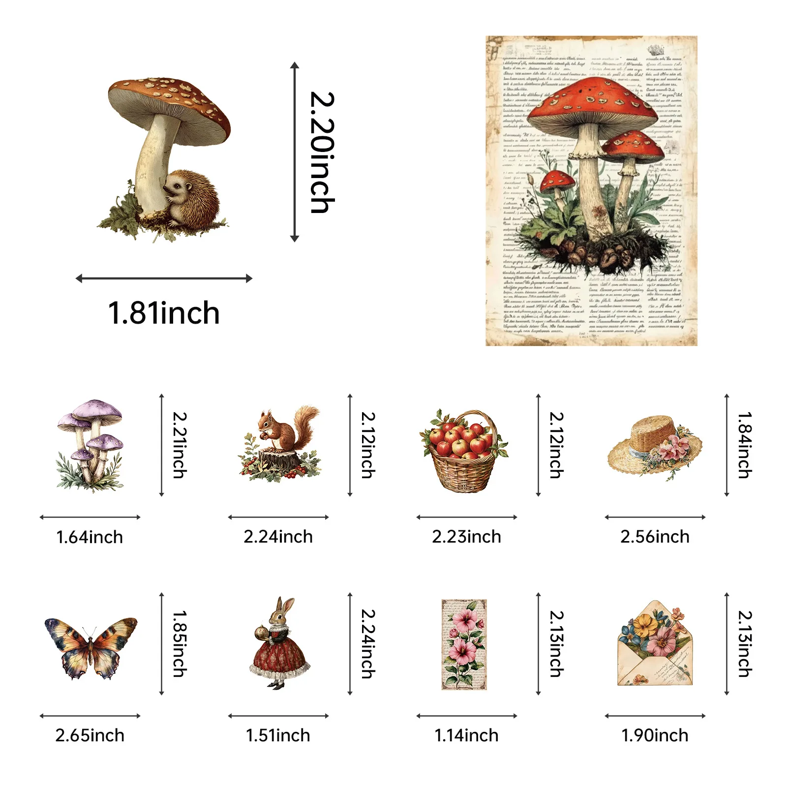 50Pcs Retro Mushroom Graffiti Stickers Handmade Account DIY Luggage Notebook Motorcycle PET Waterproof Stickers