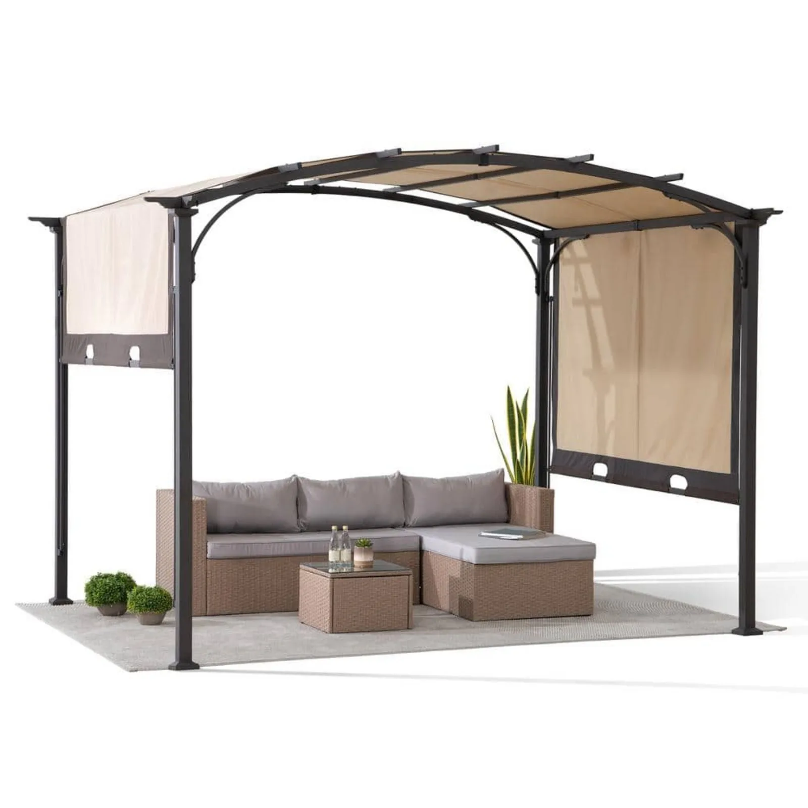 

US 9.5 ft. x 11 ft. Outdoor Steel Arched Pergola with Adjustable Canopy for Patio, Backyard, and Garden