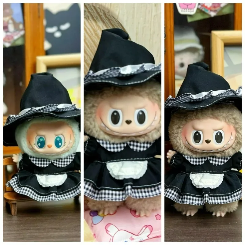 

Only Clothing Doll Pendant Clothing Black Checkered Lace Girl Dress Rabbit Hot Selling Doll Set Clothes for Labubu