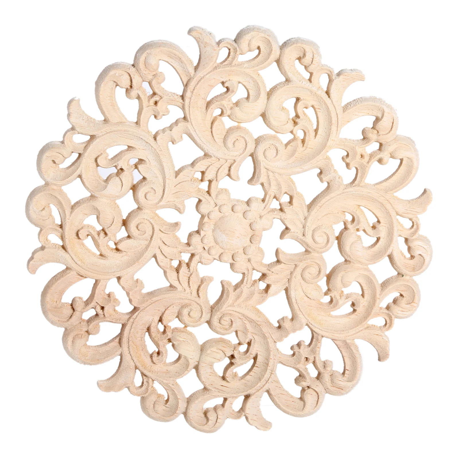 1 pc unpainted  round flower carved natural wood decal retro  furniture decorative accessories for door cabinets cupboards