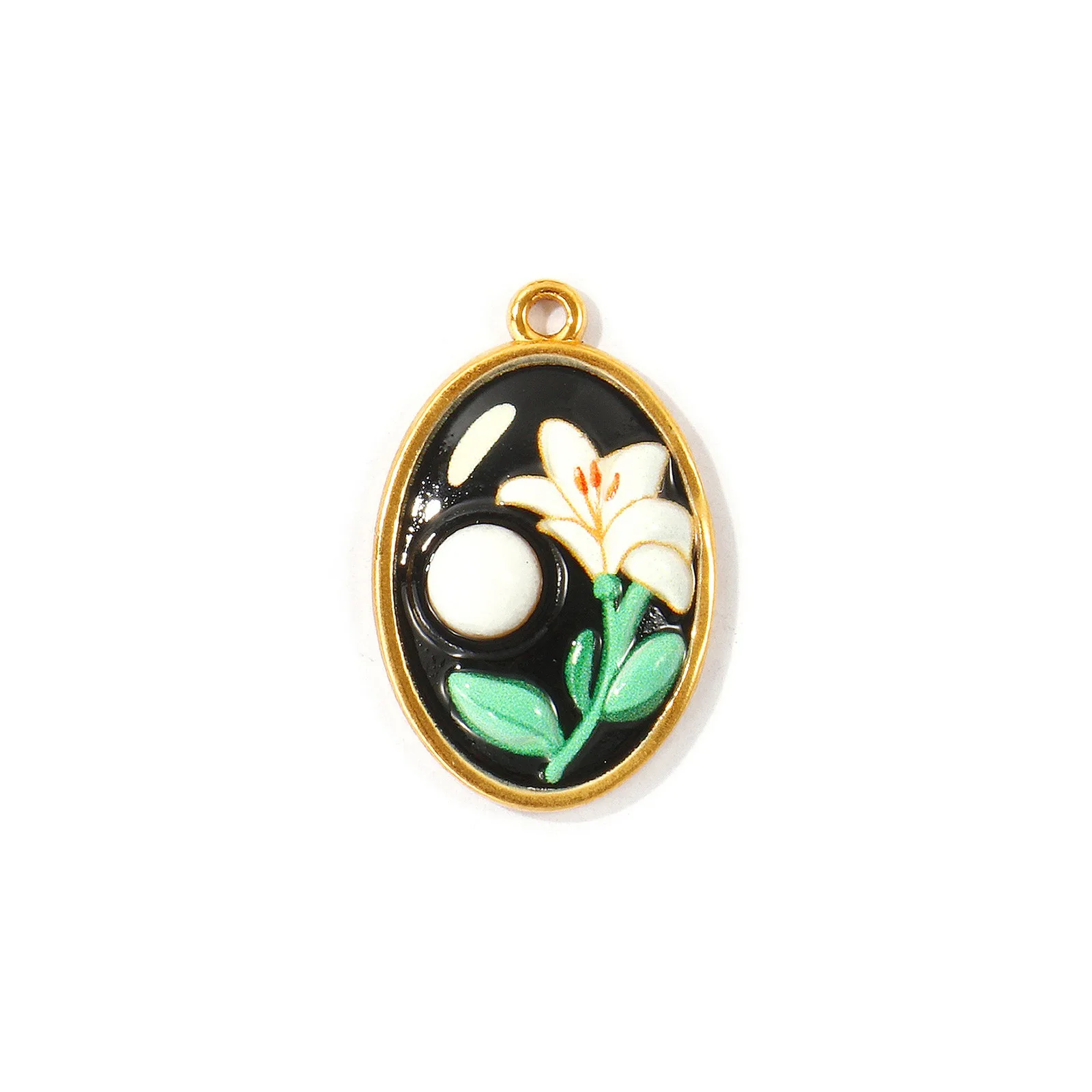 2 Stück Emaille-Blumenanhänger, Herz mit Stein, 304 Edelstahl, 18K vergoldete Anhänger für DIY-Halskettenherstellung, Großhandel – Detail 4