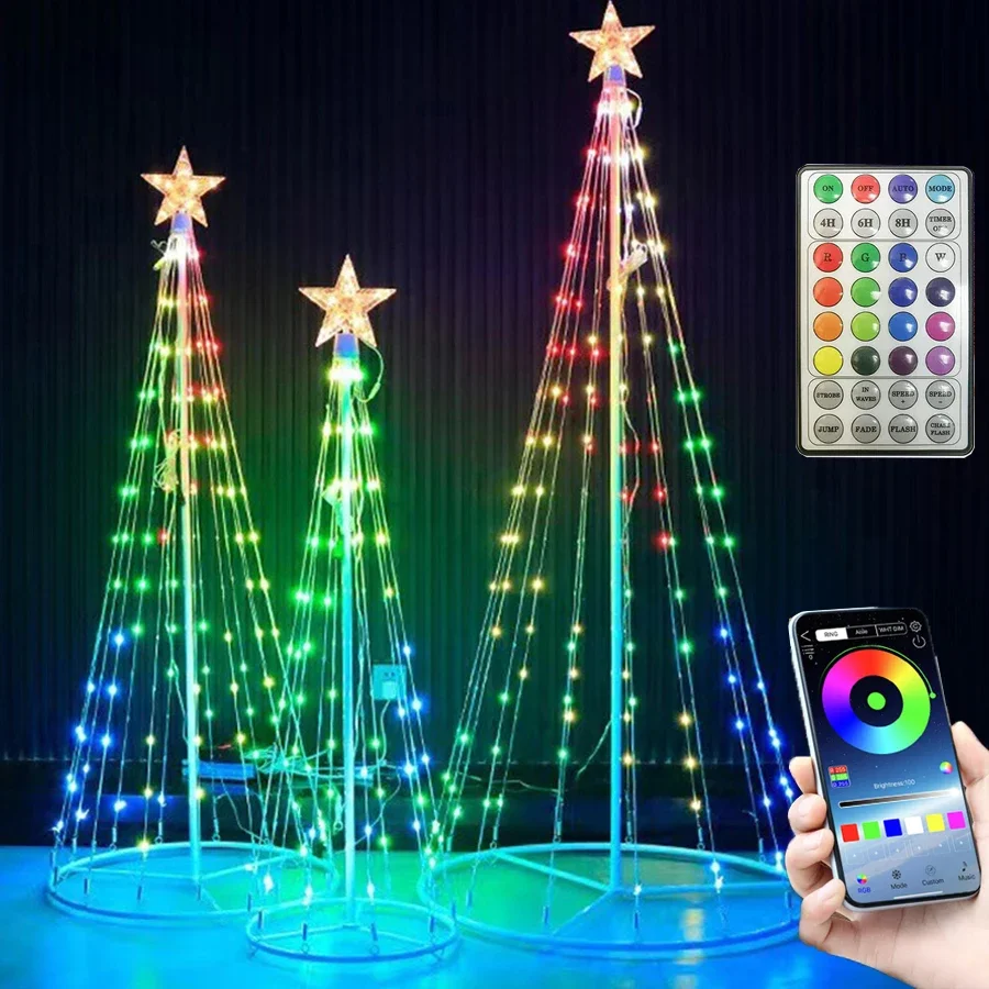 

1.5/2.1M Smart App Control Lighted Cone Christmas Tree with Star Topper Outdoor Bluetooth Music Sync Fairy Light Garlands