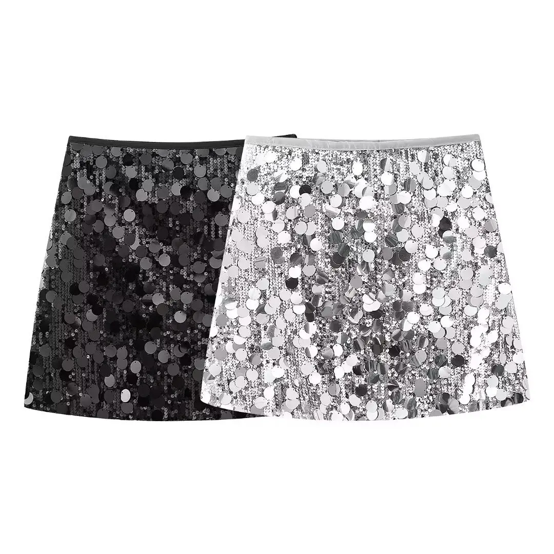 

Sequined Decoration Autumn Women's Skirt Shine High Waist A-line Mini Skirt For Female Sexy Club Party Lady's Evening Skirt