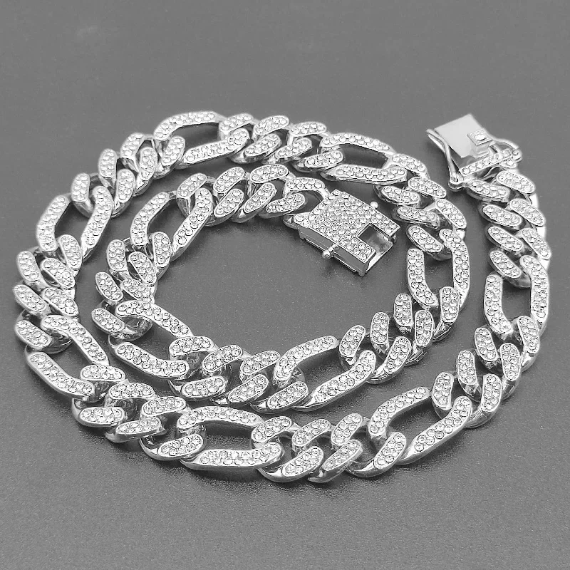 3:1 Figaro Link Chain Choker Necklace For Men Women 2tone Gold Silver Color Iced Out Rhinestones Miami Cuban Hip Hop Jewelry