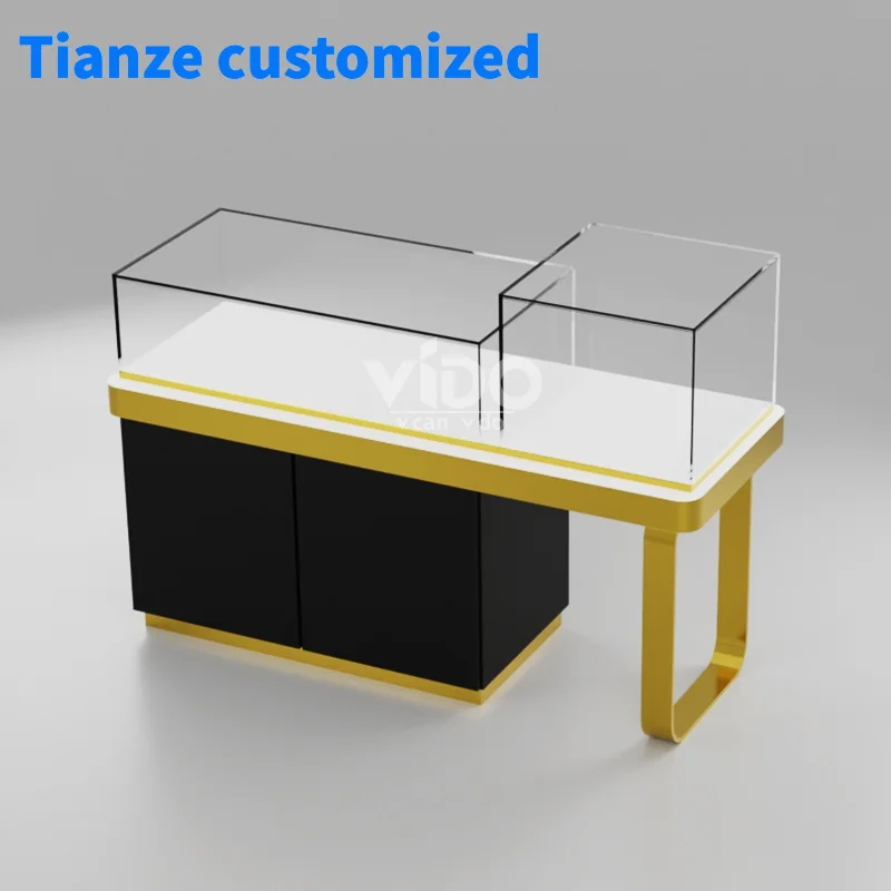 

[Customized]Custom Luxury Stainless Steel Frame Wooden Glass Jewelry Showcase Jewelry Kiosk Jewellery Display