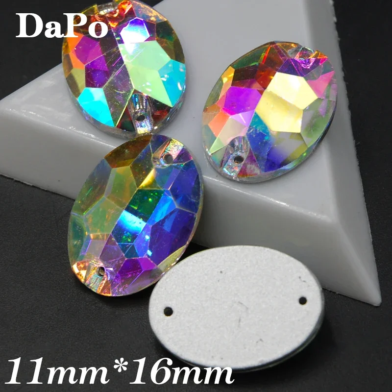 Wholesale 36pcs 11x16mm Oval Sew On Glass Crystal Clear AB Rhinestones Flatback 2 Holes For clothing accessories