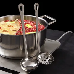 Creative Stainless Steel Hot Pot Spoon Colander Long Handle Ramen Noodles Ladle Kitchen Bouillon Porridge Tablespoons with Hook