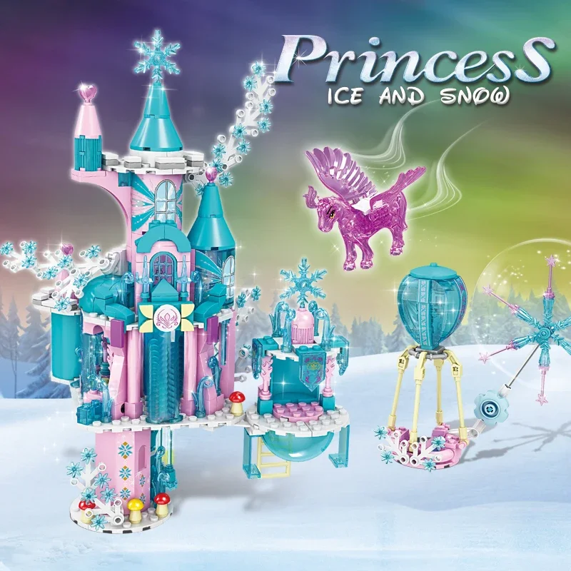 Ice Snow Castle Building Blocks Fairy Tale Princess Magic Castle DIY Model Bricks City Street View Kids DIY Toys Christmas Gifts