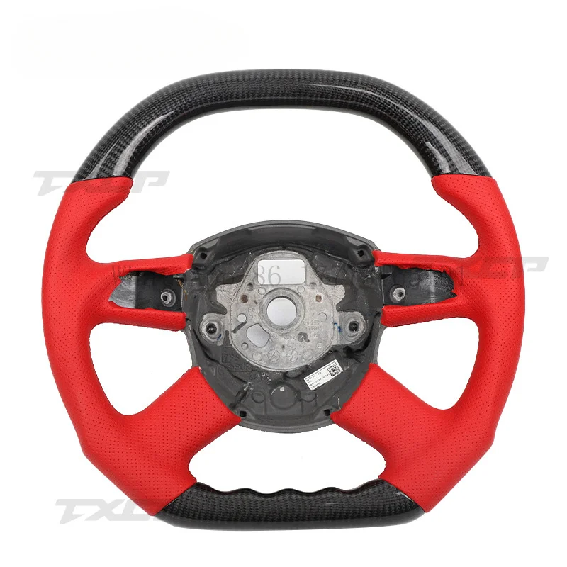 

Suitable for Audi Old Model A4 A6 B7 Car Modification Upgrade Four-Spoke Carbon Fiber Perforated Leather Steering Wheel