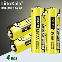 4pcs LiitoKala USB-T36 1.5V AA 3600mWh USB Rechargeable li-ion battery for remote control mouse small fan Electric toy battery