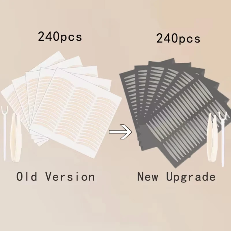 เทปติดตาสองชั้นแบบใส 240 ชิ้น ลายลูกไม้ สีเบจธรรมชาติ แบบมีแถบกาวในตัว สำหรับแต่งตาแบบธรรมชาติ พร้อมอุปกรณ์