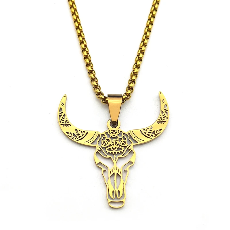 Hohl Rinder Bull Halsketten Für Frauen Männer Edelstahl Gold Silber Farbe Böhmen Tier Kopf Männliche Kette Schmuck Geschenke – Detail 8