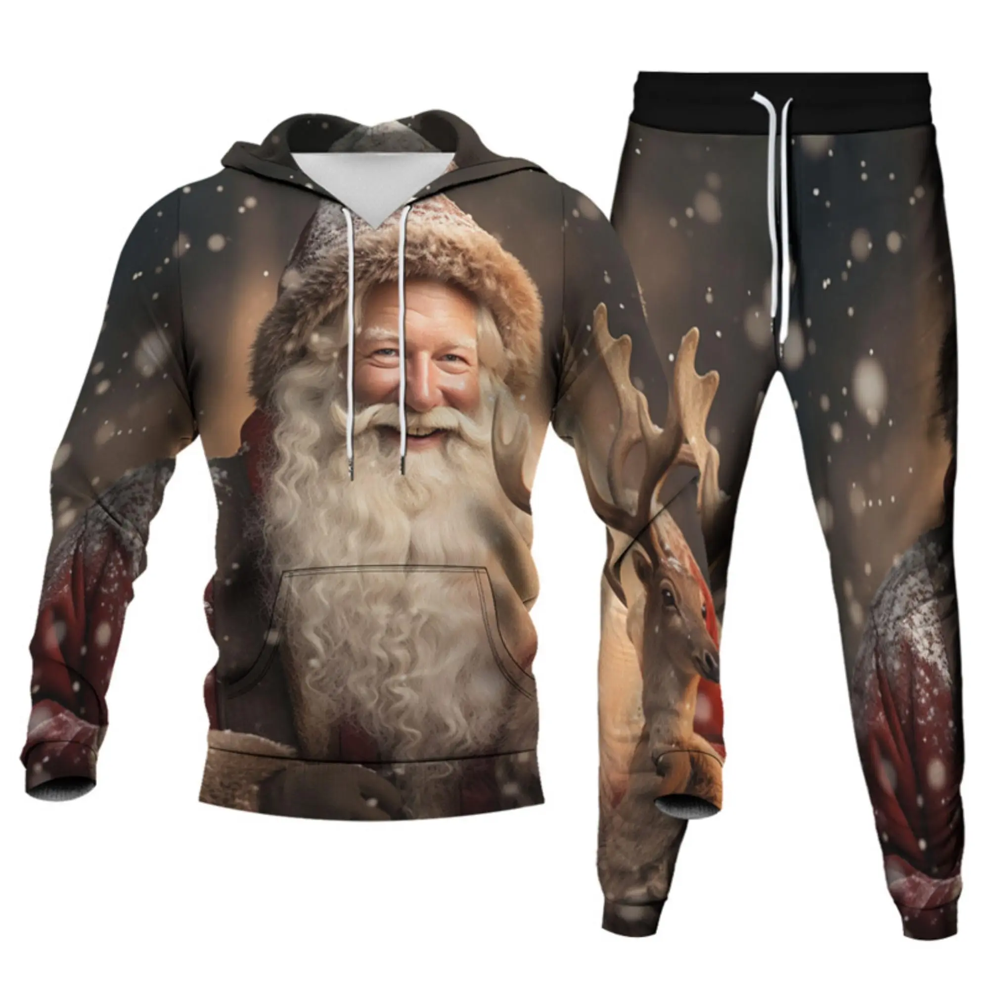 Hoodies Tracksuit Men New Year Christmas Men's Sweatshirt Pant Suit Santa Claus Deer 3D Printed Party Fun Festival Unisex Set