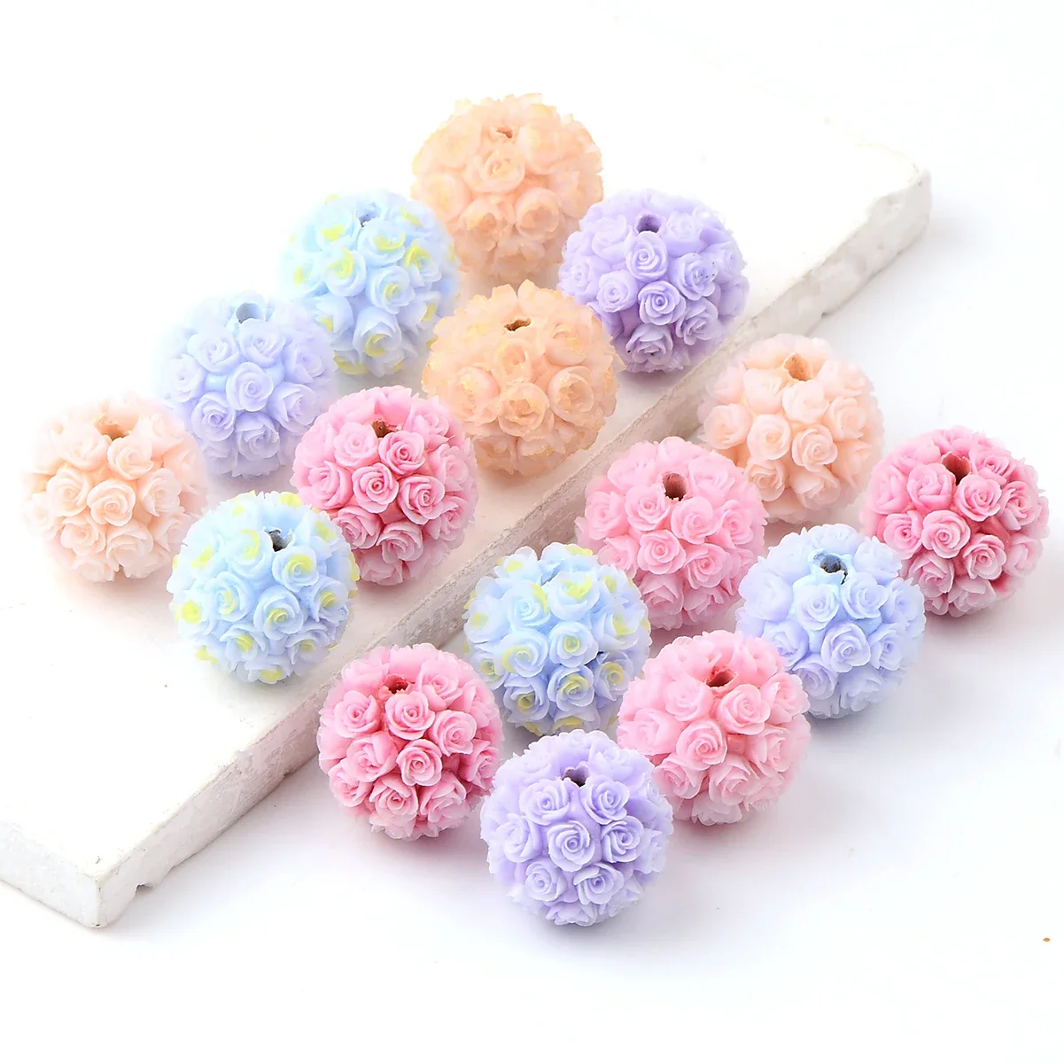 5pcs Solid color rose flower ball acrylic bead，large Hole Loose Spacer Bead For Jewelry Make DIY Bracelet necklace Accessories