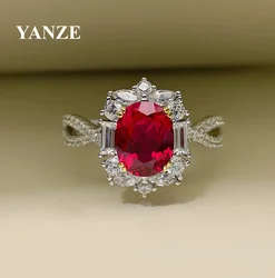 2CT Lab Grown Ruby Ring For Women 925 Sterling Silver 18k Gold Plated Ring Women Party Wedding Jewlery Engagement Lady Gift