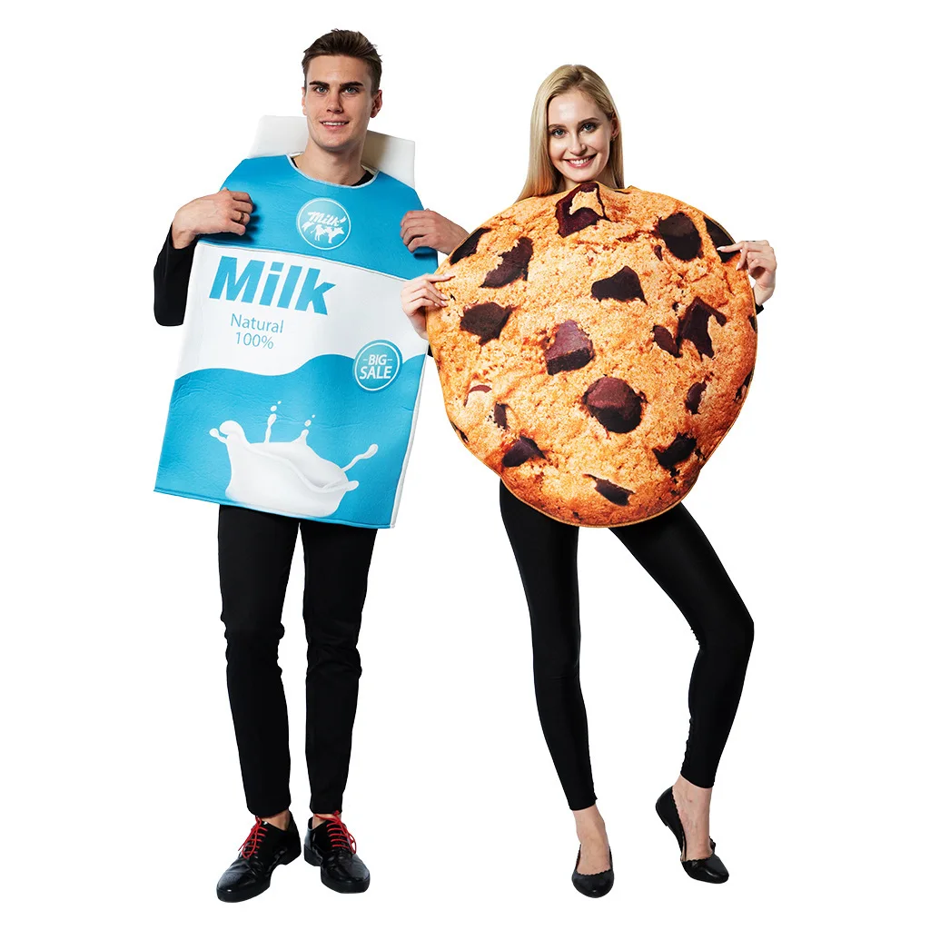

New Halloween Couple Costume Milk Cookies Combo Set Bar Party Stage Performance Food Outfit