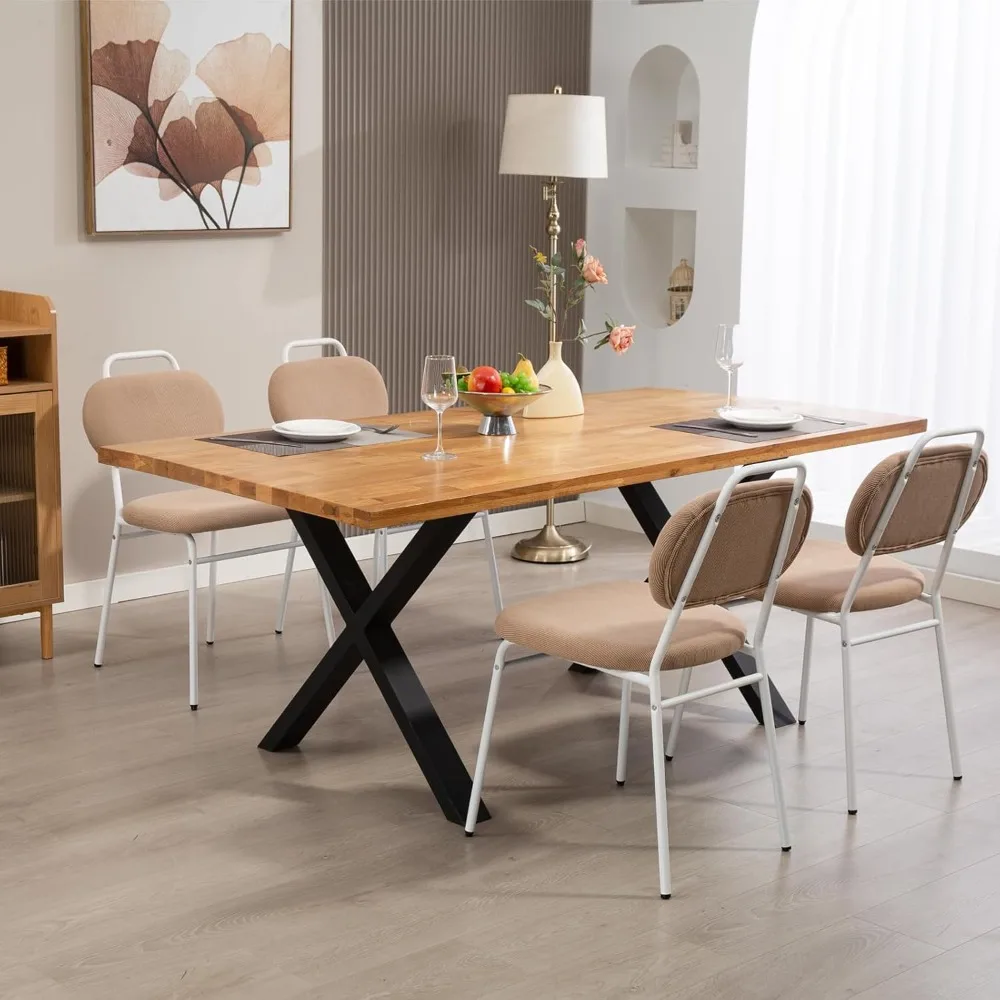 

Dining Table Chairs Set of 4, Metal Chairs Set of 4, Mid Century Modern Dining Room Chairs with Fabric Padded and White Metal L