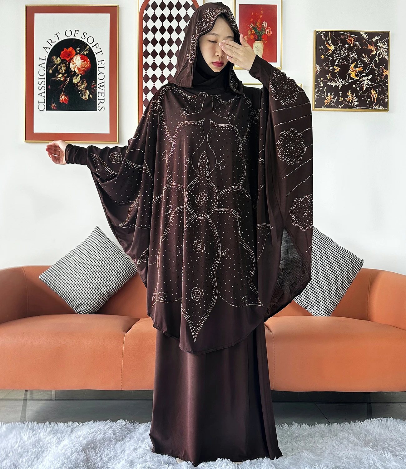 Two Piece Set Jilbab Prayer Clothes Muslim Abaya Set Women Prayer Garment Dress Hijab Long Khimar Skirt Sets Islamic Ramadan