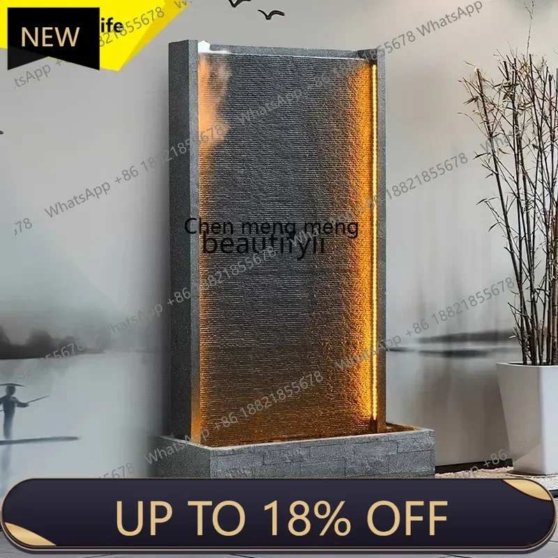 

P178 Modern Minimalist Water Curtain Wall Office Entrance Imitation Ceramic Jar Landscape Water Feature Flowing Water Ornament