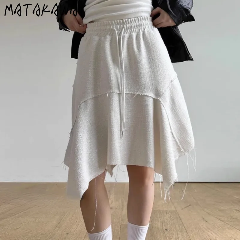 

Matakawa Woolen Irregular Skirts for Women Solid Autumn Winter Y2k Vintage Faldas Mujer Korean Fashion Tassels Mini Skirt