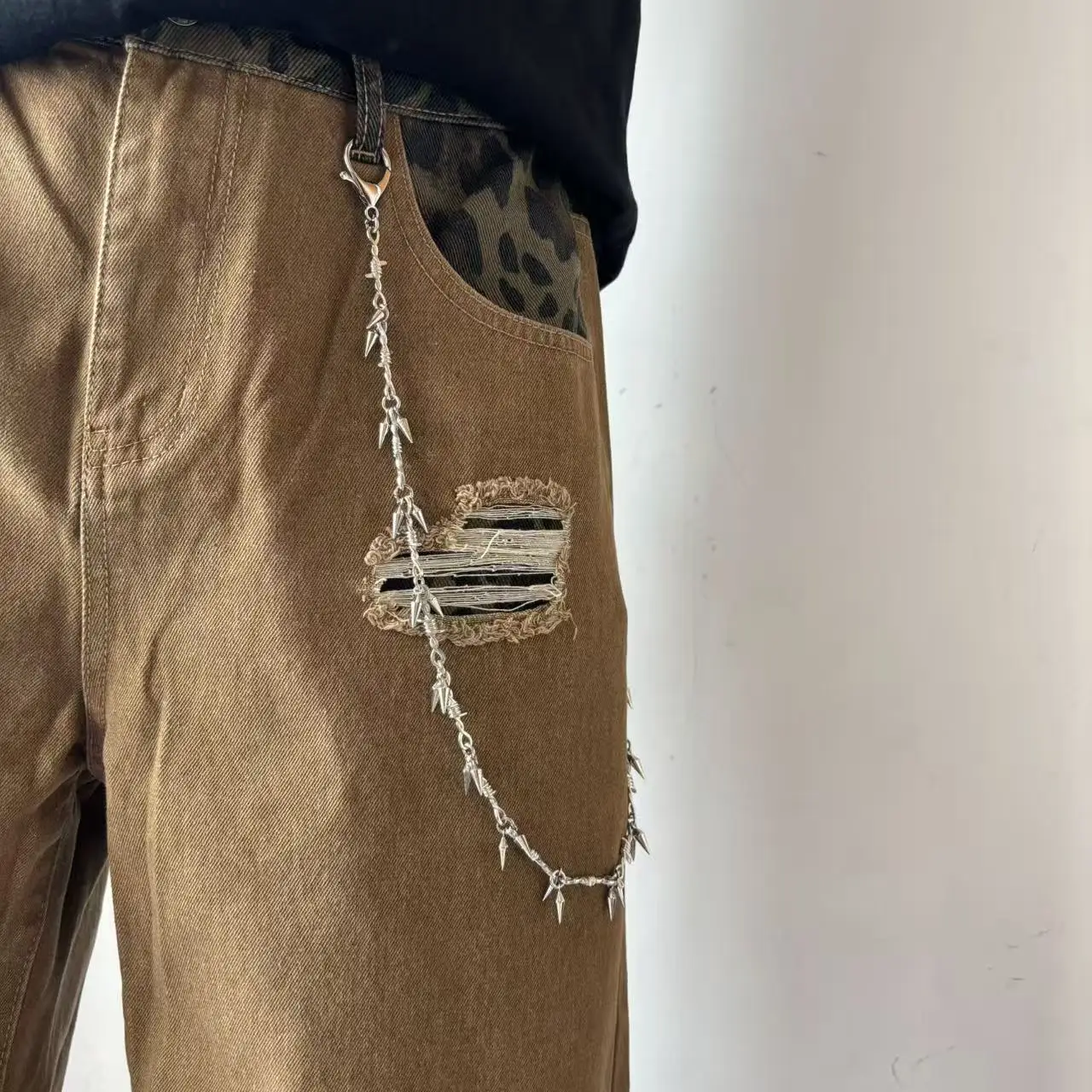 Unique Studded Spiky Denim Waist Hip-Hop Punk Subculture Pants Chain, Y2K Bag Pendant Chain