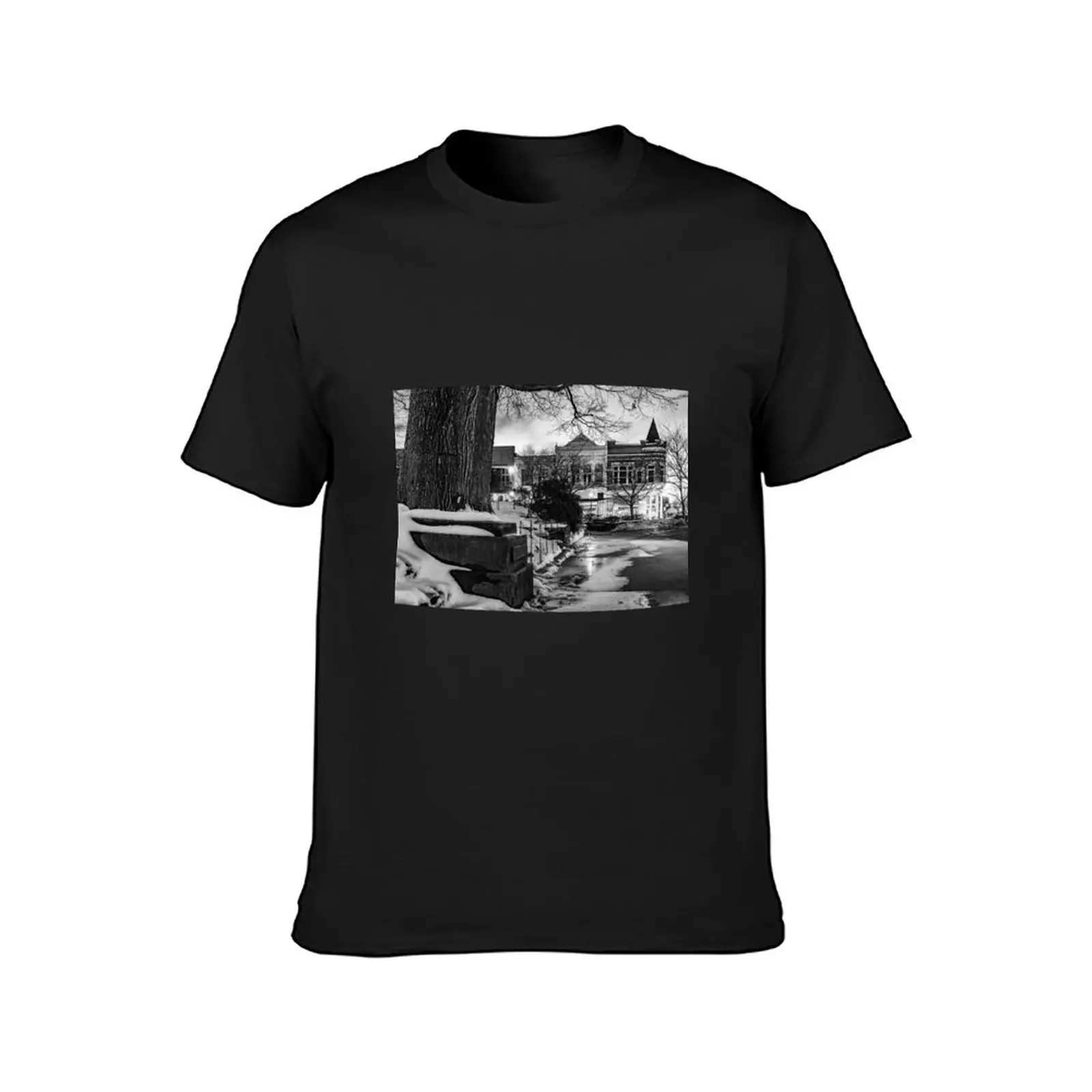 Winter Serenity - Downtown Fayetteville at Dusk In Black And White T-Shirt Aesthetic clothing Blouse men clothes