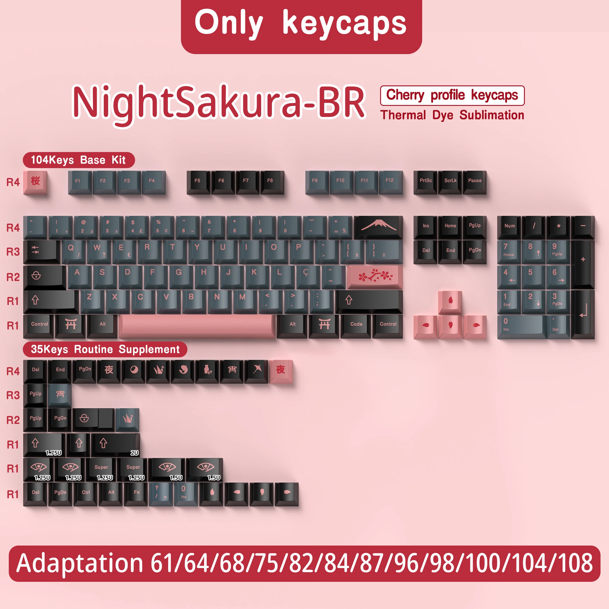 Abnt2 Keycaps Cherry Profile Pbt Dye-Sub Br Keycaps Monster Rode Samurai Blauwe Samurai Voor Mechanisch Toetsenbord 7u Spatiebalk