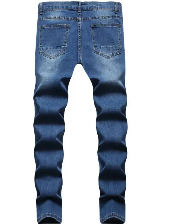 Rua elástica jeans masculino calças jeans lavagem cor sólida casual meados de cintura calças fino ajuste uso diário corredores