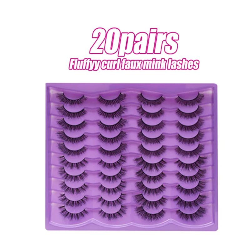 20-pair fluffy and voluminous textured false lashes with frizz effect of thick and dense cartoon-style false lashes