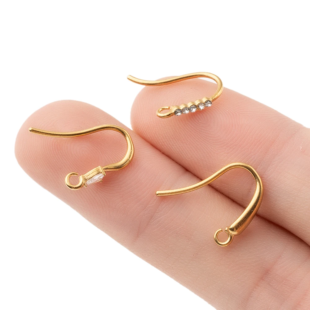 6pcs Gold Stainless Steel Zircon Earring Hooks French Ear Wires Fish Hook for DIY Drop Dangle Earrings Jewelry Making Finding