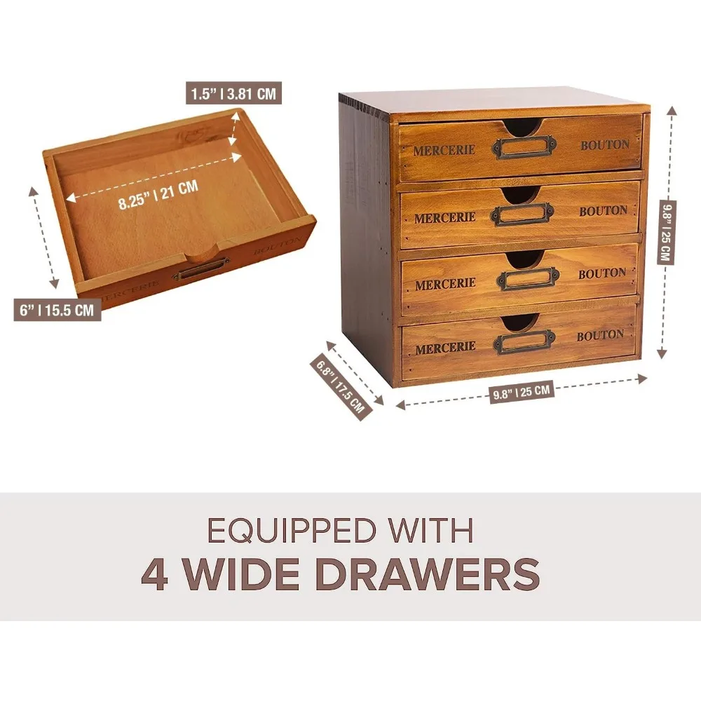 

Винтажный штабелируемый деревянный шкаф для хранения с 4 ящиками, органайзер для офиса Crafters, домашнего стола