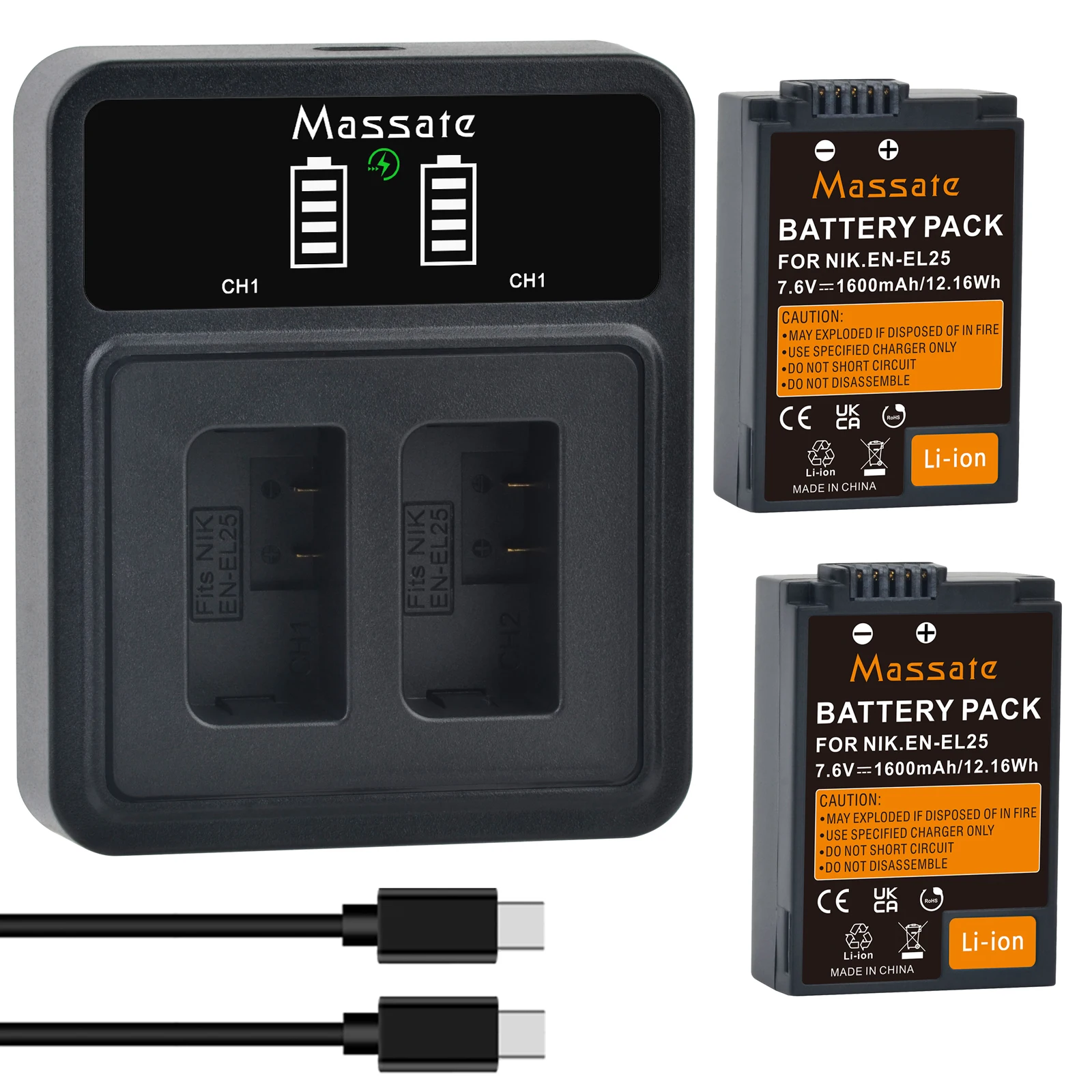 

Massate EN-EL25 EN EL25 ENEL25 Rechargeable baterry +USB Dual Battery Charger for Nikon Z50 Z30 Z50 II ZFC Z 30 Z FC Cameras