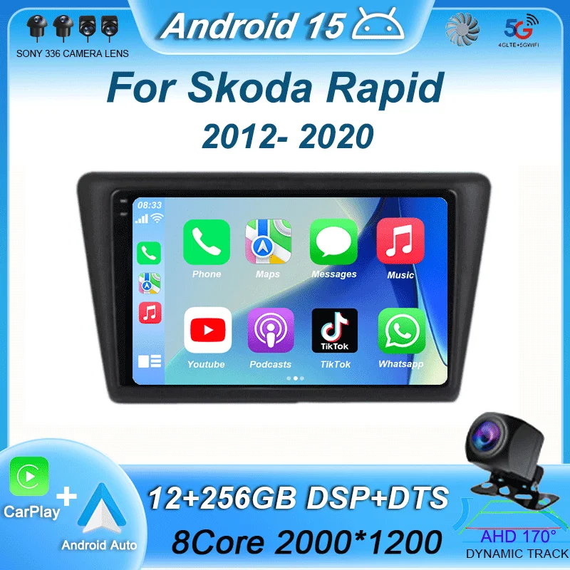 

Car Radio Carplay Auto Android 15 For Skoda Rapid 2012 2013 2014 2015 2016 - 2020 Multimedia 4G WIFI GPS Stereo Video Player DSP
