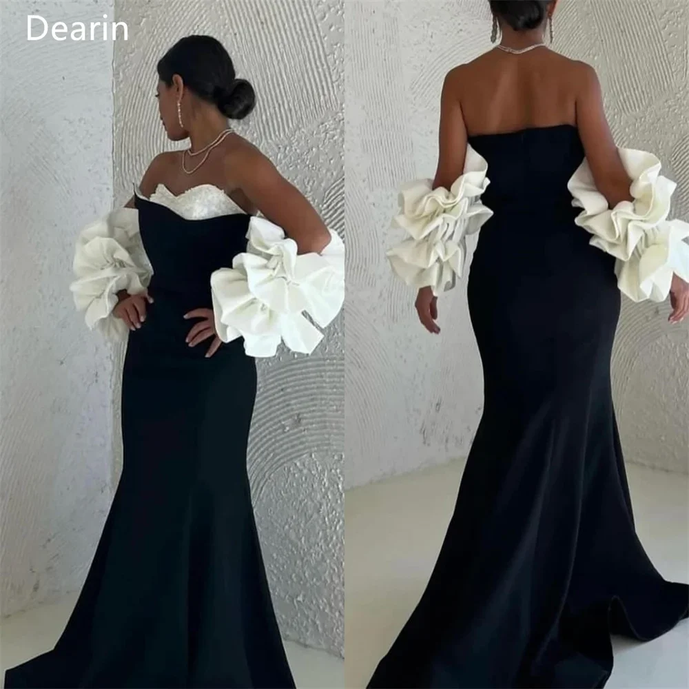 

Customized Women Formal Gown Evening Dearin Strapless Mermaid Floor Length Skirts Draped Beading Pearl Bespoke Occasion Dresses