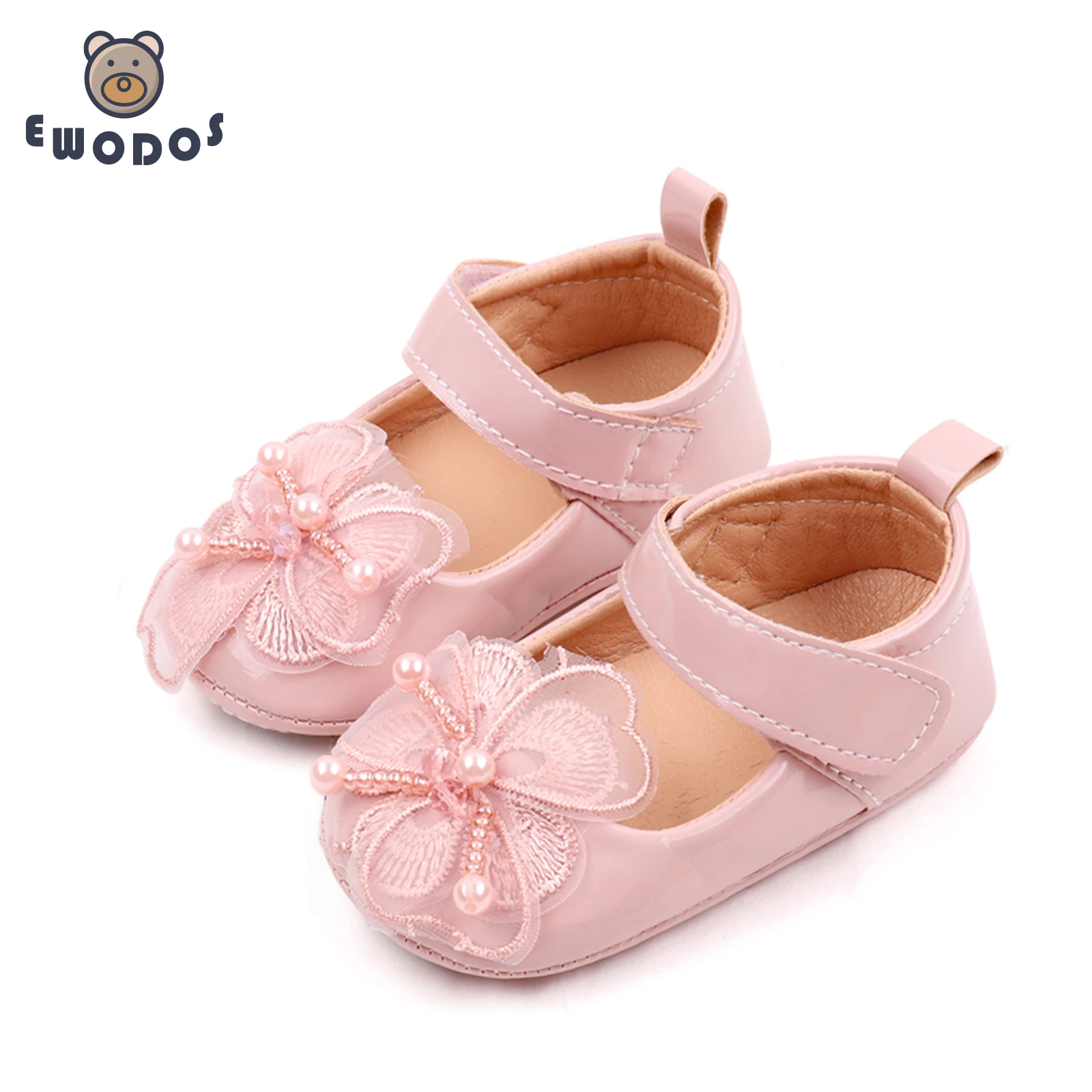 EWODOS Toddler Baby Girls Sweet Princess Shoes Soft PU Leather Flower Shoes Kids Non-slip First Walker Shoes Girls Leather Shoes