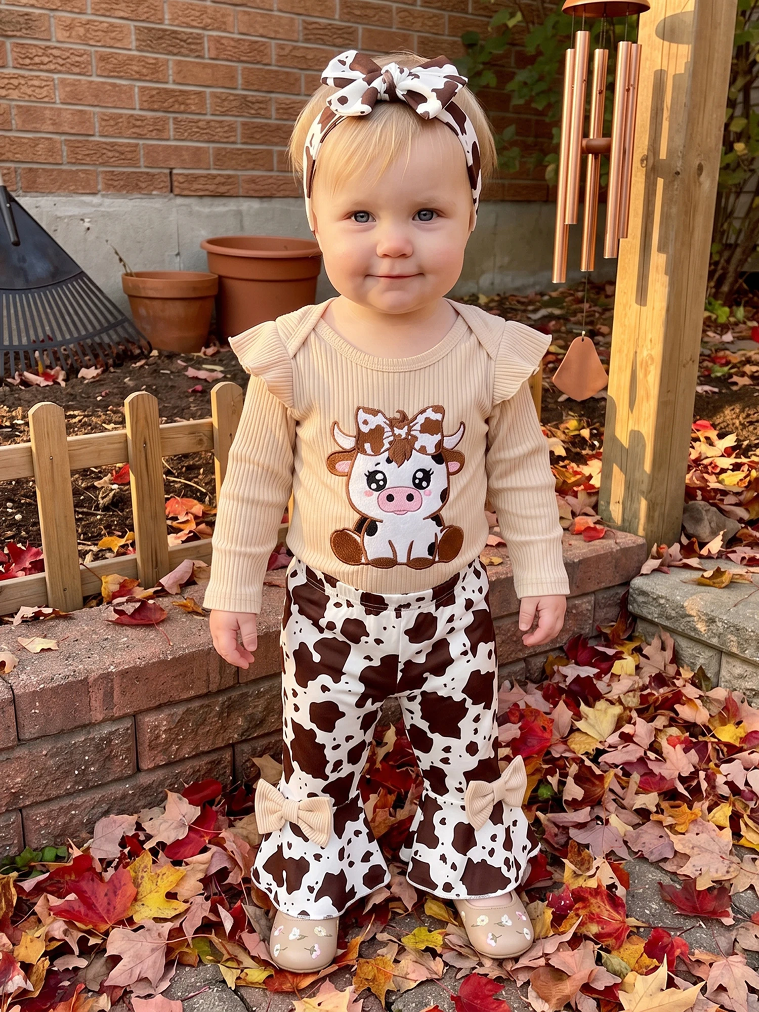 Girl-Fall Girl Fall Outfits Flare Pants Headband Long Sleeve Romper Girl Pants Headband Baby-Girl-Fall Fall Latest