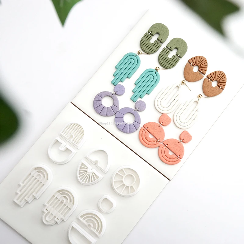 Multilevel Line Design Polymer Clay Cutters Geometry Empty Soft Pottery Mold DIY Handmade Earring Jewelry Cutting Mould Tools